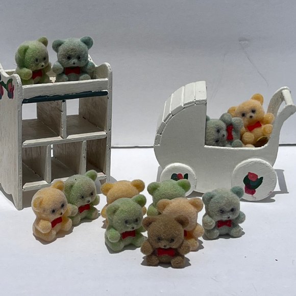 Other - Vintage Miniature Dollhouse Changing Table Stroller Buggy And Bears Lot of 16